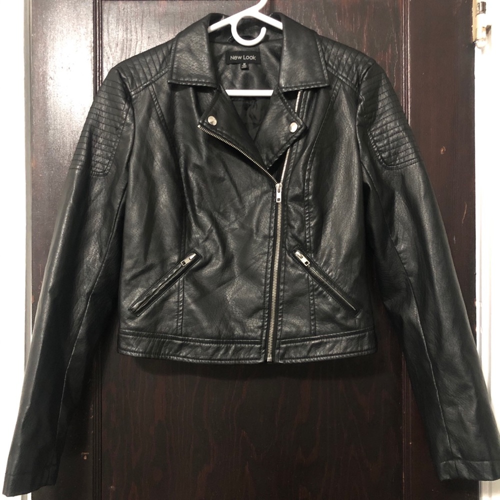 Faux leather jacket.